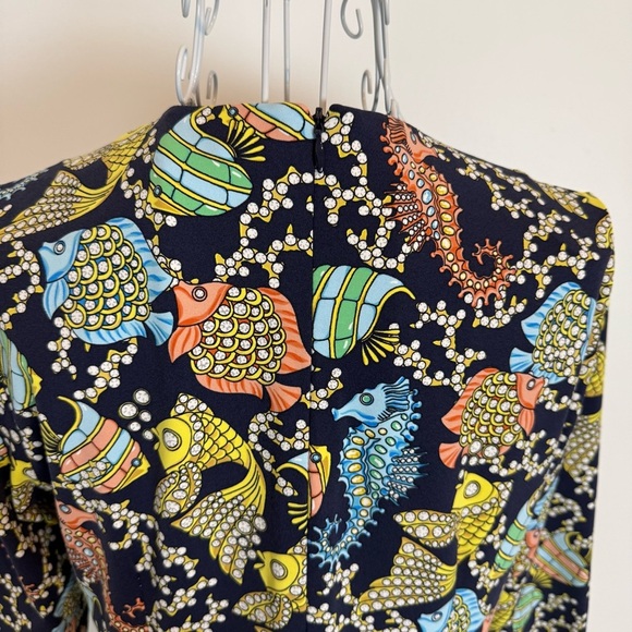 J. MCLAUGHLIN FISH NOVELTY PRINT CATALINA CLOTH DRESS BODYCON SZ XS 3/4 SLEEVE - Picture 3 of 9